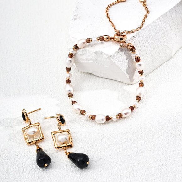 ✨ Artisan Original Design Freshwater Pearl & Amber Glass Beaded Bracelet | S925 - Picture 8 of 9